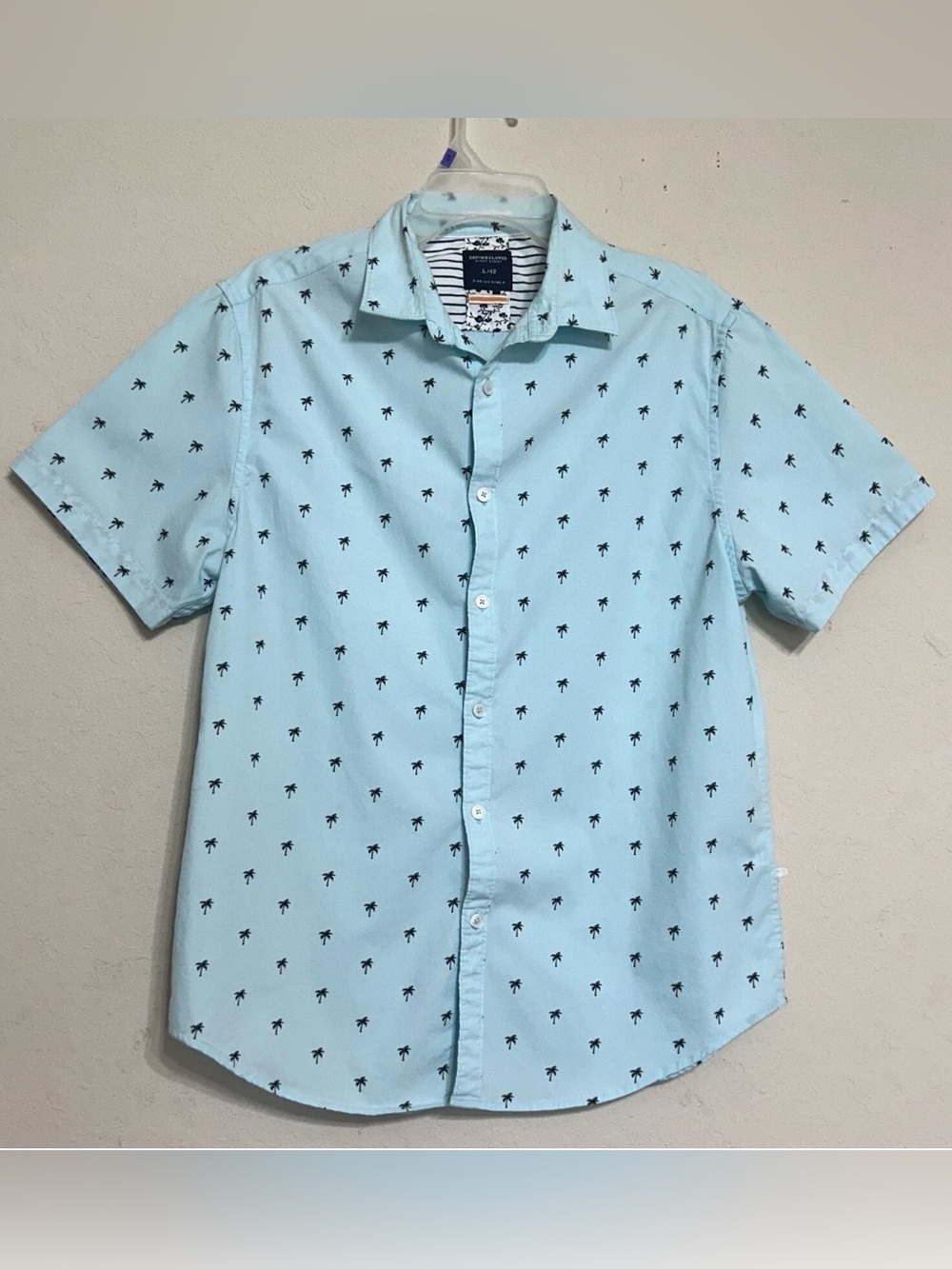 Denim & Flower Shirt Men’s Size Large  Green Palm Tree Print Short Sleeve